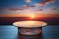 Empty Round Glass Table with Sunset Sky Background