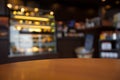 Empty round table top at coffee shop blurred background w Royalty Free Stock Photo