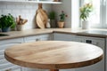 Empty round wooden table on a light clean kitchen, a simple blur stylish background Royalty Free Stock Photo
