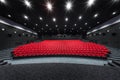 Empty rows of red theater or movie seats. Chairs in cinema hall. Comfortable armchair Royalty Free Stock Photo