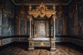 Empty royal throne in dark castle hall. Fantasy medieval throne. Generative AI Royalty Free Stock Photo