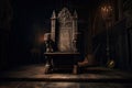 Empty royal throne in dark castle hall. Fantasy medieval throne for king. Created with Generative AI Royalty Free Stock Photo