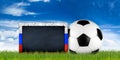 Russia blackboard soccer ball background Royalty Free Stock Photo