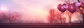 Empty rustic table in front of Valentine's day romantic glitter bokeh background with many hearts lights. Ready for Royalty Free Stock Photo