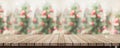 Empty rustic wood plank table top with abstract blur christmas t