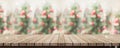 Empty rustic wood plank table top with abstract blur christmas t