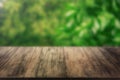 Empty rustic wooden table defocused green lush foliage background product display Generative AI