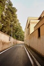 Empty s-curved path along the public skyline. Background of urban environment.