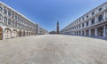 Empty Saint Marks Square in Venice under blue sky Royalty Free Stock Photo