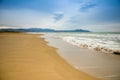 Empty sand beach in Paestum in cloudy day in winter, Cilento, Italy