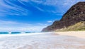 Empty sand and cliffs Polihale beach Royalty Free Stock Photo