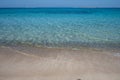 Empty sandy beach, Greece. Elafonisos, island. Sea water turquoise color, sunny summer day Royalty Free Stock Photo