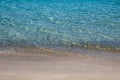 Empty sandy beach, Greece. Elafonisos, island. Sea water turquoise color, sunny summer day Royalty Free Stock Photo