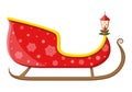 Empty santa sleigh with snowflakes, holly and lamp