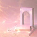 empty scene with podium and arch on pastel background