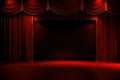 Empty scene with a red curtain and spotlights. Concert, show, performance, generative ai Royalty Free Stock Photo