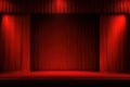 Empty scene with a red curtain and spotlights. Concert, show, performance, generative ai Royalty Free Stock Photo