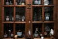 Empty scent bottles in old pharmacy Royalty Free Stock Photo