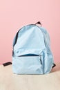 Empty school blue backpack on