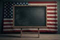 Empty school board on the background of the American flag. AI generated Royalty Free Stock Photo