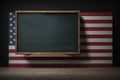 Empty school board on the background of the American flag. AI generated Royalty Free Stock Photo