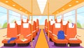 Empty school bus inside, interior of public city transport with seats, perspective view Royalty Free Stock Photo