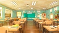 Empty school classroom in cartoon style. Education concept without students. Back to school. Royalty Free Stock Photo