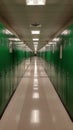 Empty school corridor with green lockers Royalty Free Stock Photo