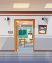 Empty School Corridor With Open Door To Class Room Royalty Free Stock Photo