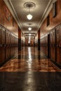 empty school hallway with lockers on both sides Royalty Free Stock Photo