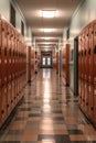 empty school hallway with lockers on both sides Royalty Free Stock Photo