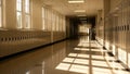 Empty School Hallway with Lockers and. Royalty Free Stock Photo