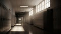 Empty School Hallway With Lockers And Natural Light, Generative AI Royalty Free Stock Photo