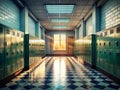 Empty School Hallway Lockers A Timeless Classroom Corridor Image Perfect for Educational Backdrop Vintage School Themes Royalty Free Stock Photo
