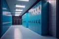 empty school lobby corridor interior with row of blue lockers horizontal banner flat Royalty Free Stock Photo