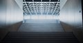 Empty school staircase interior. Light shining through glass building window . Royalty Free Stock Photo