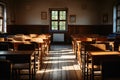 An empty schoolclass with a cleared board Royalty Free Stock Photo