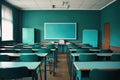 An empty schoolclass with a cleared board Royalty Free Stock Photo