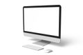 Empty screen Desktop keyboard, mouse front view on the white background Royalty Free Stock Photo