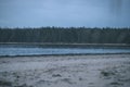 empty sea beach with sand dunes - vintage retro film look Royalty Free Stock Photo