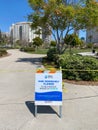 Empty sea port of San Diego with informative signage during COVID-19 pandemic.