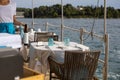 empty seaside restaurant table during summer Royalty Free Stock Photo