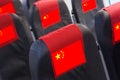 Empty seat in plane with Chinese Flag. Travel, flight and transportration in China concept Royalty Free Stock Photo