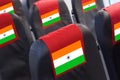 Empty seat in plane with Indian Flag. Travel, flight and transportration in India concept Royalty Free Stock Photo