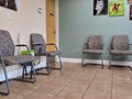 Empty seating in the waiting room of a veterinary office