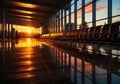 Empty seats in the departure lounge at the airport at sunset Royalty Free Stock Photo