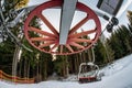 Empty seats at skilift in winter resort Royalty Free Stock Photo