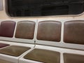 Empty seats in subway car. Seats without people Royalty Free Stock Photo