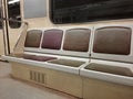 Empty seats in subway car. Seats without people Royalty Free Stock Photo