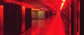 Empty server rooms with blinking lights creating a data processing atmosphere at night Royalty Free Stock Photo